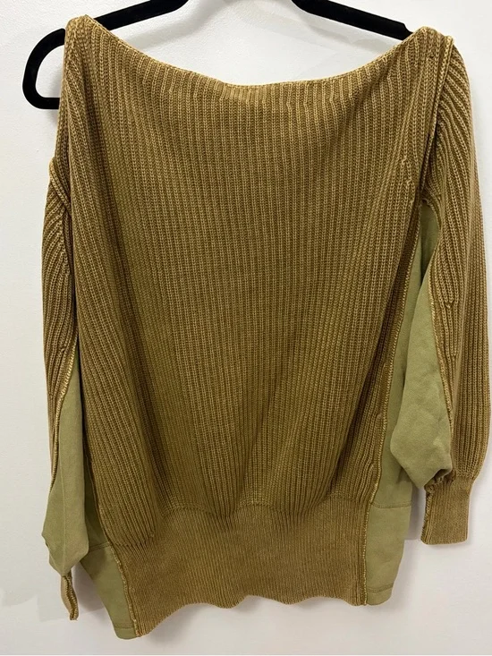 Free People Olive-Toned Ribbed Knit Sweater with Keyhole Shoulder - Picture 2 of 9